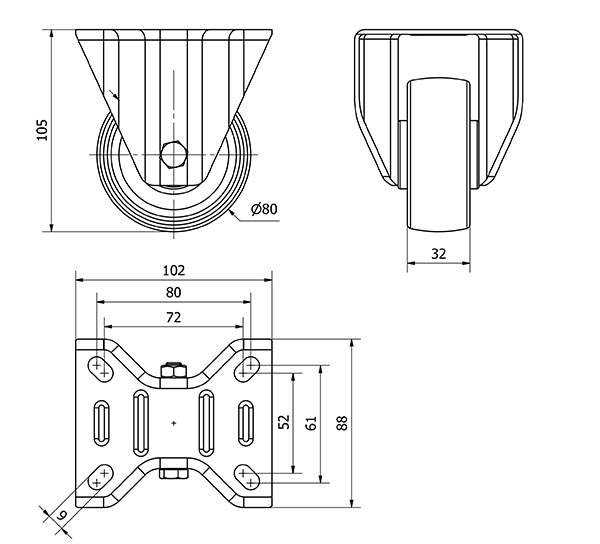 R.FIJA 130-080-2 CP POLIAMIX BLANCO EJE RODILLOS