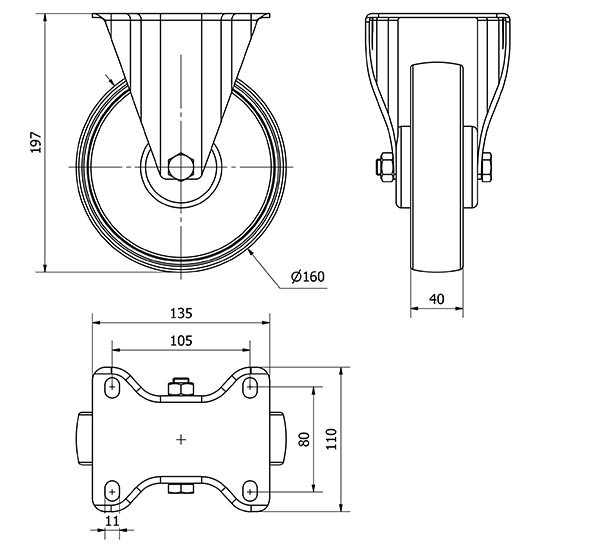 R.FIJA 130-160-2 CP POLIAMIX BLANCO EJE RODILLOS