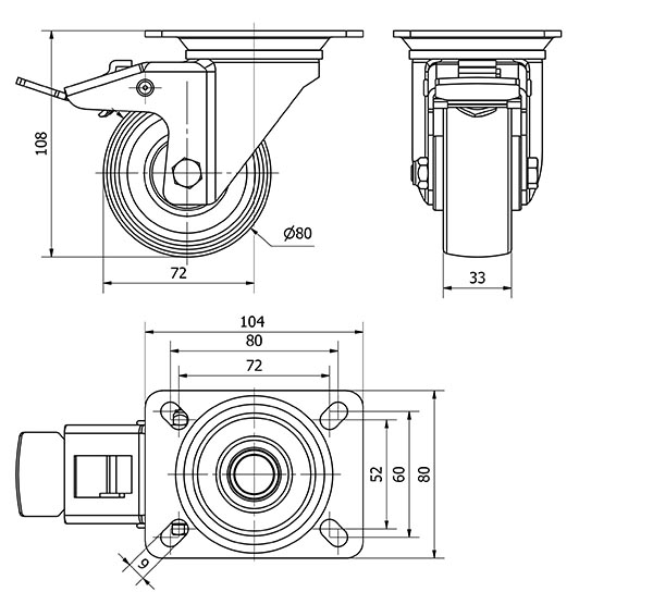 R.GIR.PLACA FRENO 130-080-3 CP POLIAMIX BLANCO EJE RODILLOS