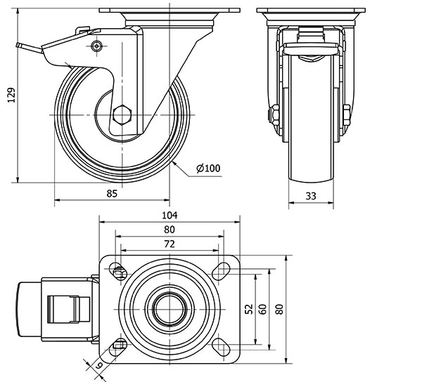 R.GIR.PLACA FRENO 130-100-3 CP POLIAMIX BLANCO EJE RODILLOS