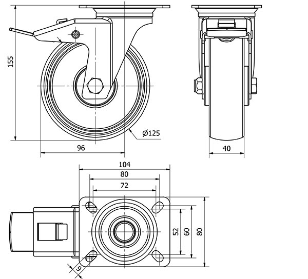R.GIR.PLACA FRENO 130-125-3 CP POLIAMIX BLANCO EJE RODILLOS