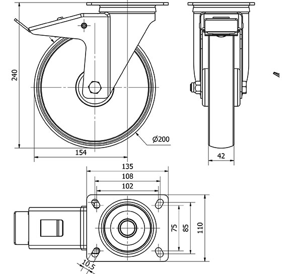 R.GIR.PLACA FRENO 130-200-3 CP POLIAMIX BLANCO EJE RODILLOS