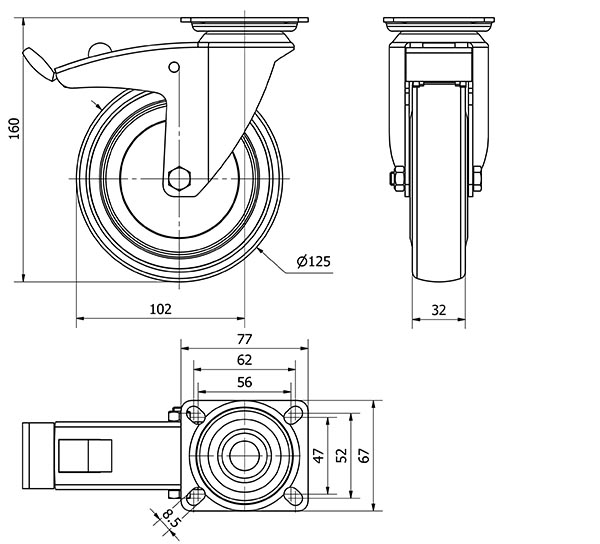 R.GIR.PLACA FRENO 300-125-3 CP POLIAMIX-GOMA GRIS EJE BOLAS