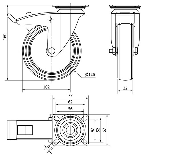 R.GIR.PLACA FRENO 301-125-3 POLIAMIX-GOMA GRIS EJE LISO