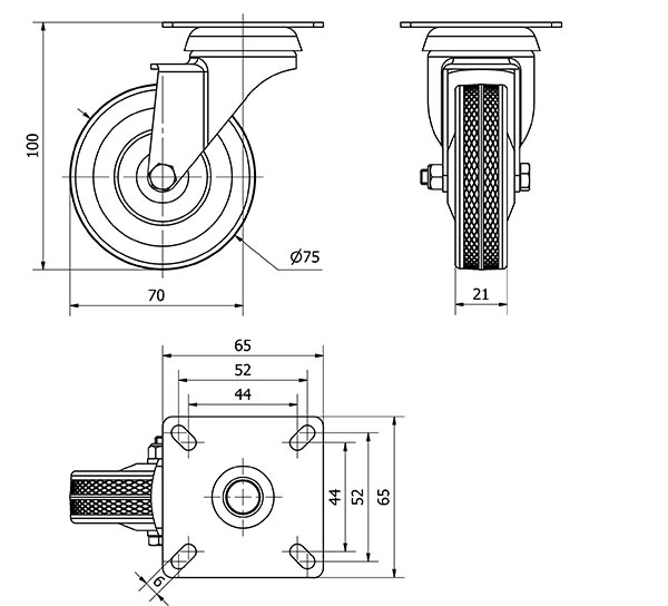 R.GIR.PLACA 310-075-1 CP POLIAMIX-GOMA GRIS EJE LISO