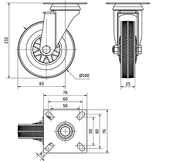 R.GIR.PLACA 310-100-1 CP POLIAMIX-GOMA GRIS EJE LISO
