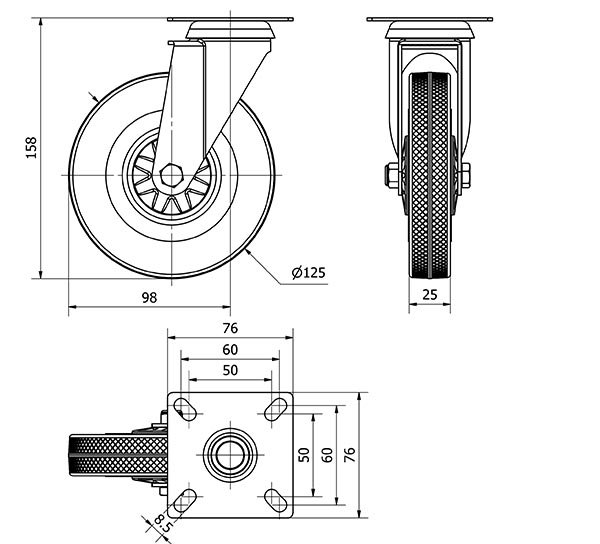 R.GIR.PLACA 310-125-1 CP POLIAMIX-GOMA GRIS EJE LISO