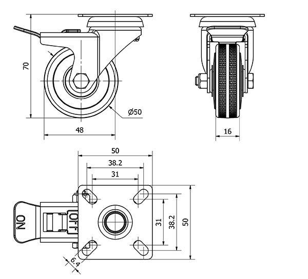 R.GIR.PLACA FRENO 310-050-3 CP POLIAMIX-GOMA GRIS EJE LISO