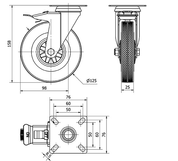 R.GIR.PLACA FRENO 310-125-3 CP POLIAMIX-GOMA GRIS EJE LISO