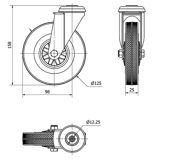 R.GIR.AGUJERO M10 310-125-4 CP POLIAMIX-GOMA GRIS EJE LISO