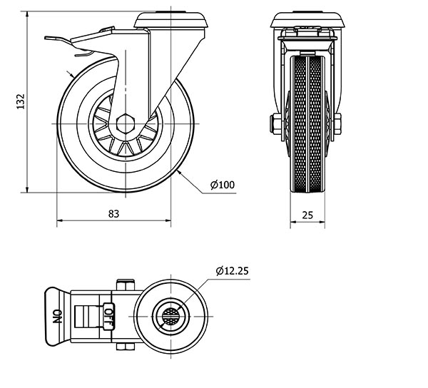R.GIR.AGUJERO M12 FRENO 310-100-5 CP POLIAMIX-GOMA GRIS EJE LISO