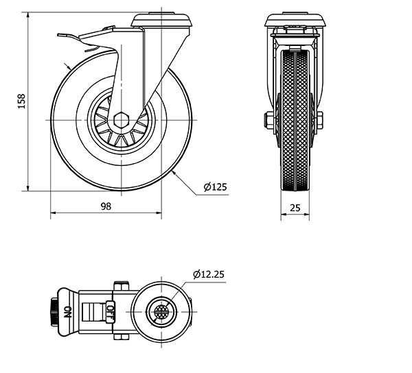 R.GIR.AGUJERO M10 FRENO 310-125-5 CP POLIAMIX-GOMA GRIS EJE LISO