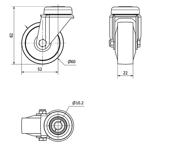 R.GIR.AGUJERO M10 400-060-4 CP POLIAMIDA NEGRA EJE LISO