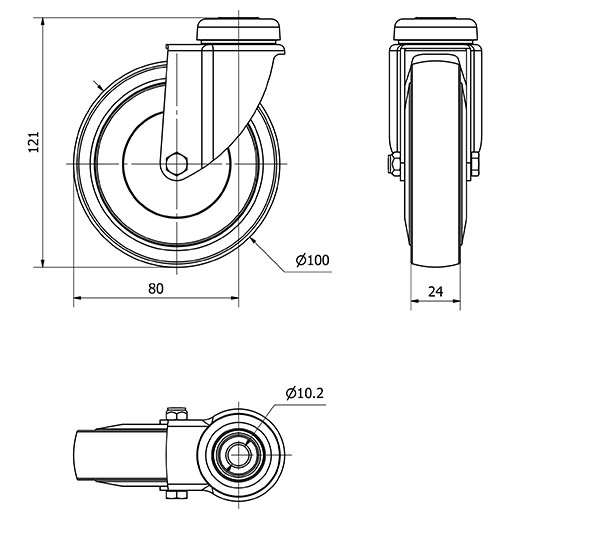 R.GIR.AGUJERO M10 400-100-4 CP POLIAMIDA NEGRA EJE LISO
