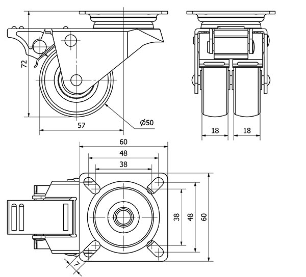 R.GIR.PLACA FRENO 411-050-3 POLIAMIDA GRIS (DOBLE) EJE LISO