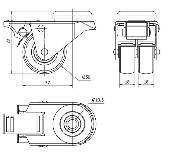 R.GIR.AGUJERO M10 FRENO 411-050-5 POLIAMIDA GRIS (DOBLE) EJE LISO