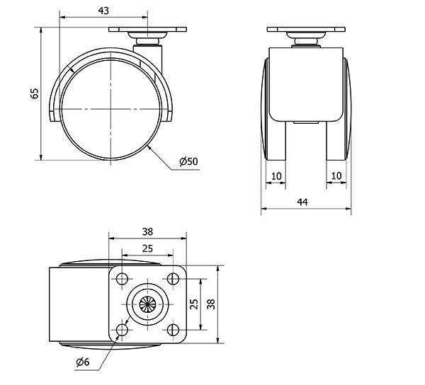 R.GIR.PLACA 420-050-1 NYLON NEGRO EJE LISO