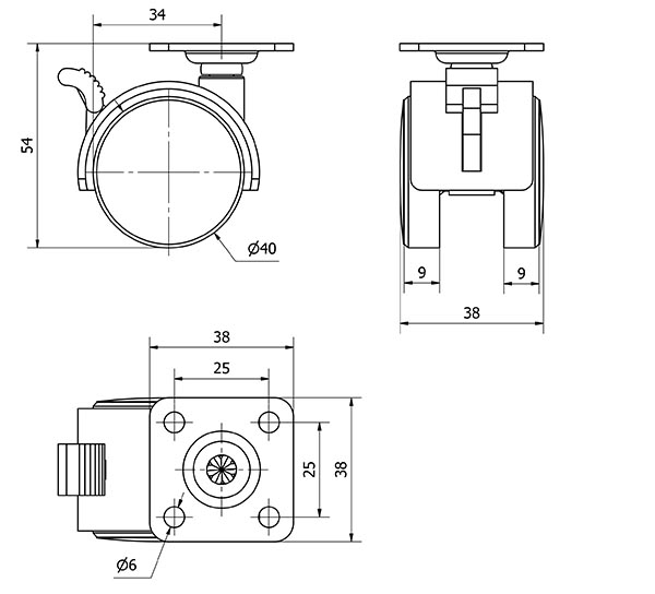 R.GIR.PLACA FRENO 420-040-3 NYLON NEGRO EJE LISO