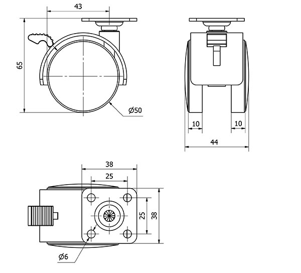 R.GIR.PLACA FRENO 420-050-3 NYLON NEGRO EJE LISO