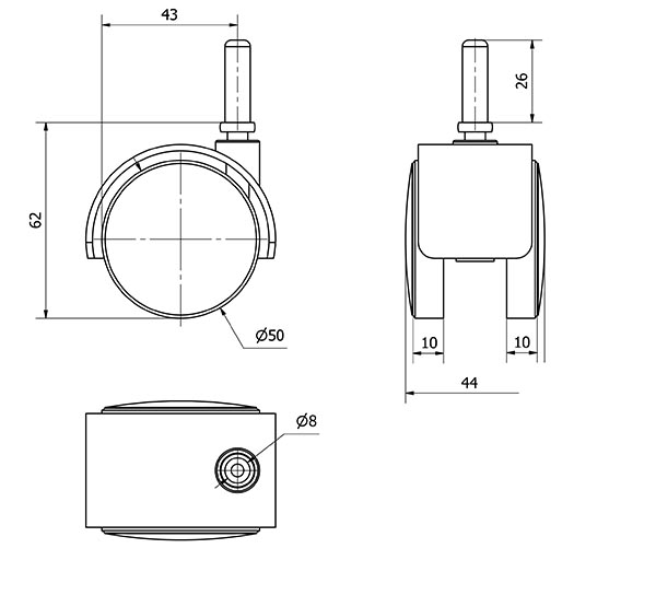R.GIR.ESPIGA LISA M8x26 420-050-10 NYLON NEGRO EJE LISO