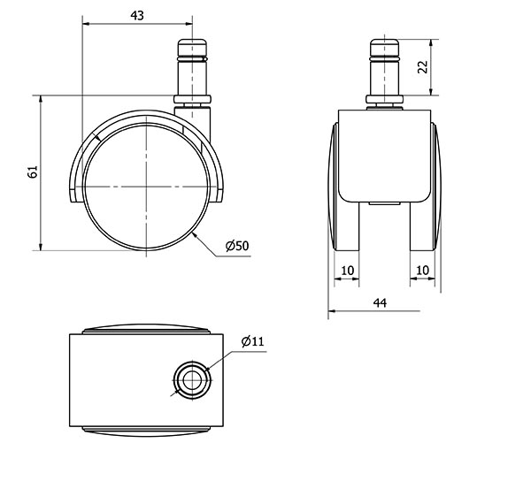 R.GIR.ESPIGA LISA M11x22 420-050-11 NYLON NEGRO EJE LISO