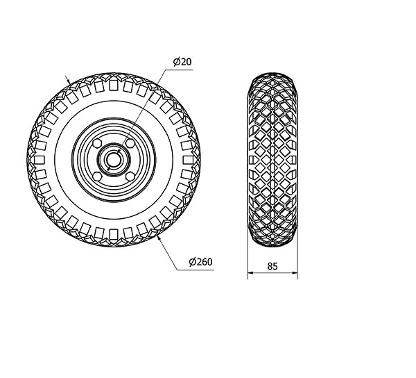 RUEDA NEUMATICA 800-260-0 NUCLEO METALICO EJE BOLAS