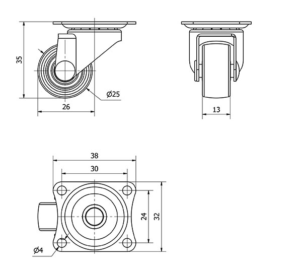 R.GIR.PLACA 415-025-1 POLIAMIX NEGRO EJE LISO