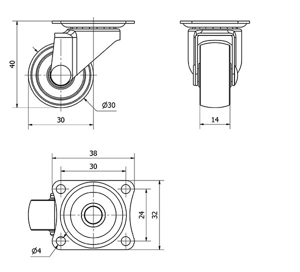 R.GIR.PLACA 415-030-1 POLIAMIX NEGRO EJE LISO