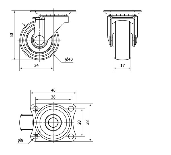 R.GIR.PLACA 415-040-1 POLIAMIX NEGRO EJE LISO