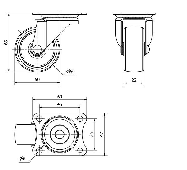 R.GIR.PLACA 415-050-1 POLIAMIX NEGRO EJE LISO