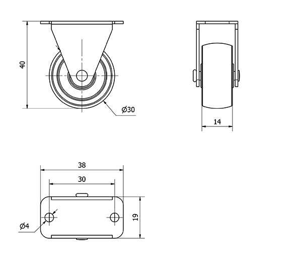 R.FIJA 415-030-2 POLIAMIX NEGRO EJE LISO