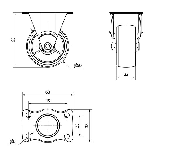 R.FIJA 415-050-2 POLIAMIX NEGRO EJE LISO