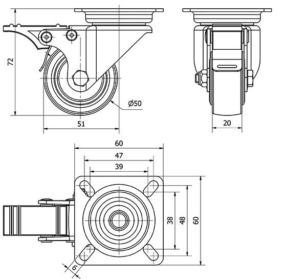 R.GIR.PLACA FRENO 400-050-3 CP POLIAMIDA NEGRA EJE LISO