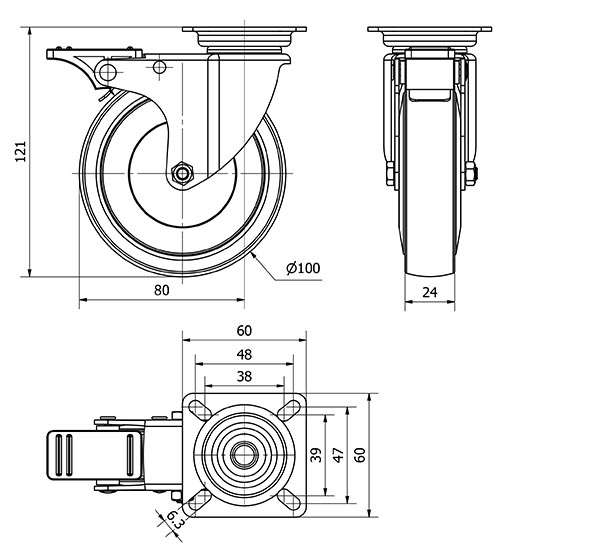 R.GIR.PLACA FRENO 400-100-3 CP POLIAMIDA NEGRA EJE LISO