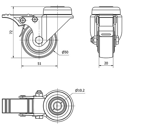R.GIR.AGUJERO M10 FRENO 400-050-5 CP POLIAMIDA NEGRA EJE LISO