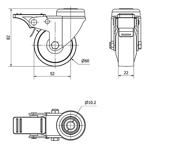R.GIR.AGUJERO M10 FRENO 400-060-5 CP POLIAMIDA NEGRA EJE LISO