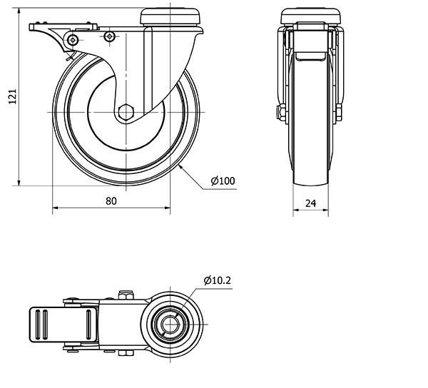 R.GIR.AGUJERO M10 FRENO 400-100-5 CP POLIAMIDA NEGRA EJE LISO