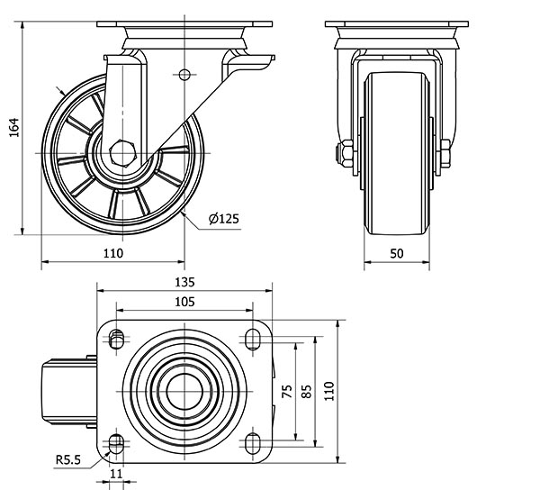 R.GIR.PLACA 111-125-1 ALUMINIO-GOMA NEGRA ELASTICA EJE BOLAS