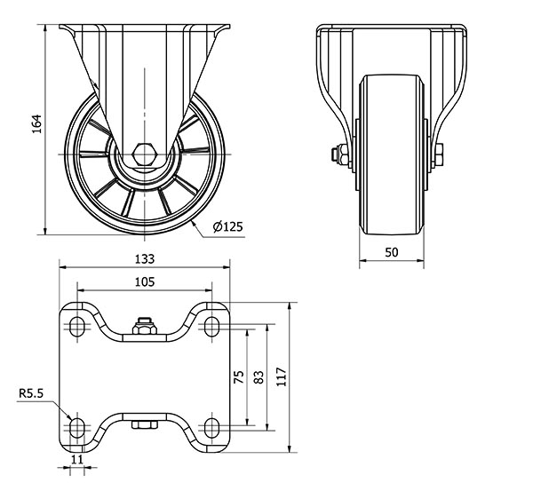 R.FIJA 111-125-2 ALUMINIO-GOMA NEGRA ELASTICA EJE BOLAS