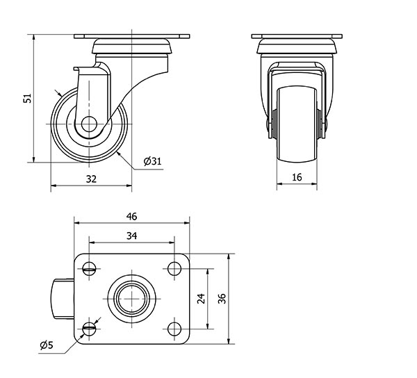 R.GIR.PLACA 601-030-1 POLIAMIX-GOMA GRIS EJE LISO