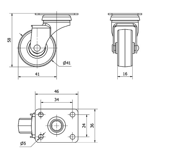 R.GIR.PLACA 601-040-1 POLIAMIX-GOMA GRIS EJE LISO