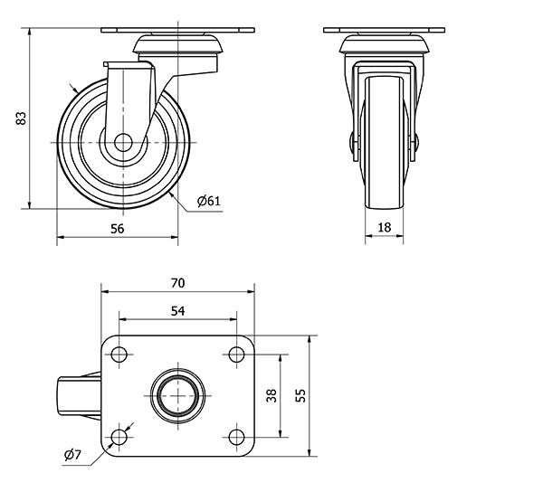 R.GIR.PLACA 601-060-1 POLIAMIX-GOMA GRIS EJE LISO