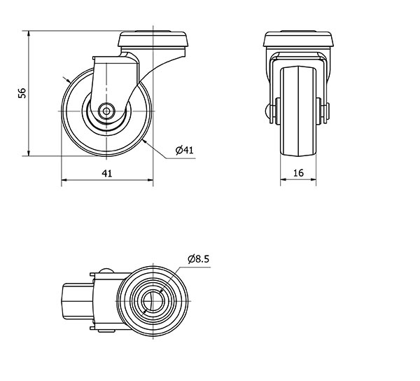 R.GIR.AGUJERO M8 601-040-4 POLIAMIX-GOMA GRIS EJE LISO