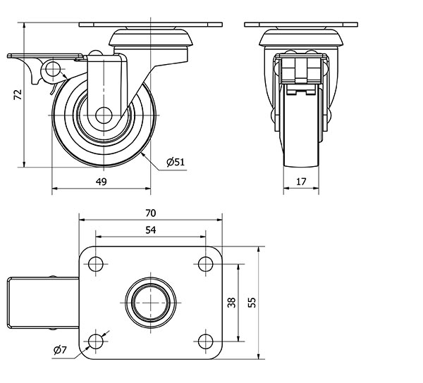 R.GIR.PLACA FRENO 601-050-3 POLIAMIX-GOMA GRIS EJE LISO
