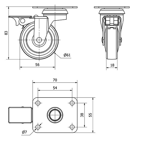 R.GIR.PLACA FRENO 601-060-3 POLIAMIX-GOMA GRIS EJE LISO
