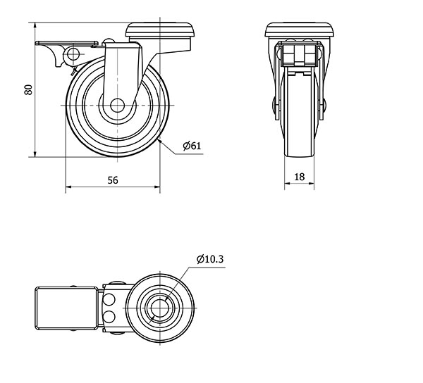R.GIR.AGUJERO M10 FRENO 601-060-5 POLIAMIX-GOMA GRIS EJE LISO