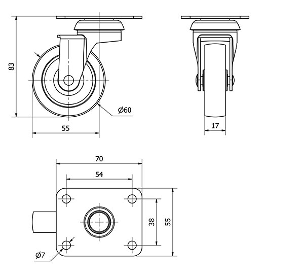R.GIR.PLACA 602-060-1 POLIAMIX GRIS EJE LISO
