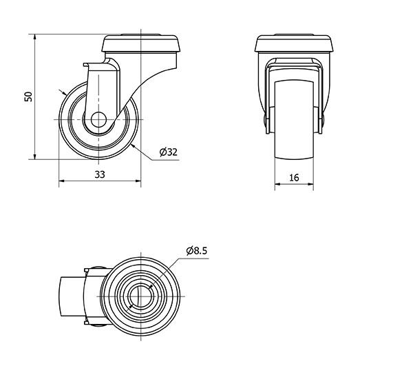 R.GIR.AGUJERO M8 602-030-4 POLIAMIX GRIS EJE LISO