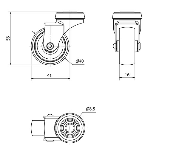 R.GIR.AGUJERO M8 602-040-4 POLIAMIX GRIS EJE LISO