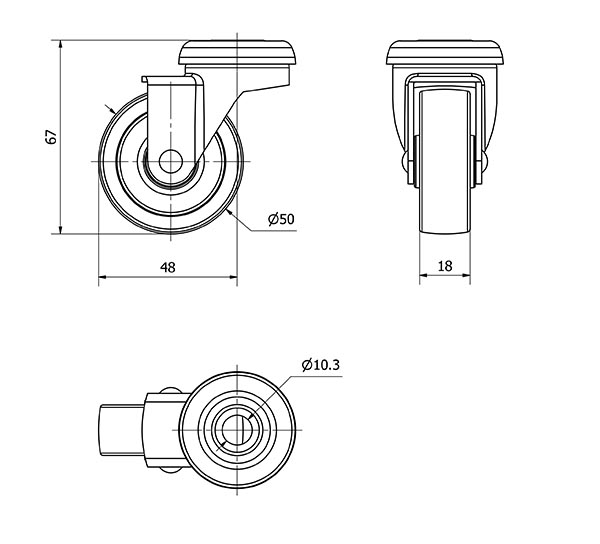 R.GIR.AGUJERO M10 602-050-4 POLIAMIX GRIS EJE LISO